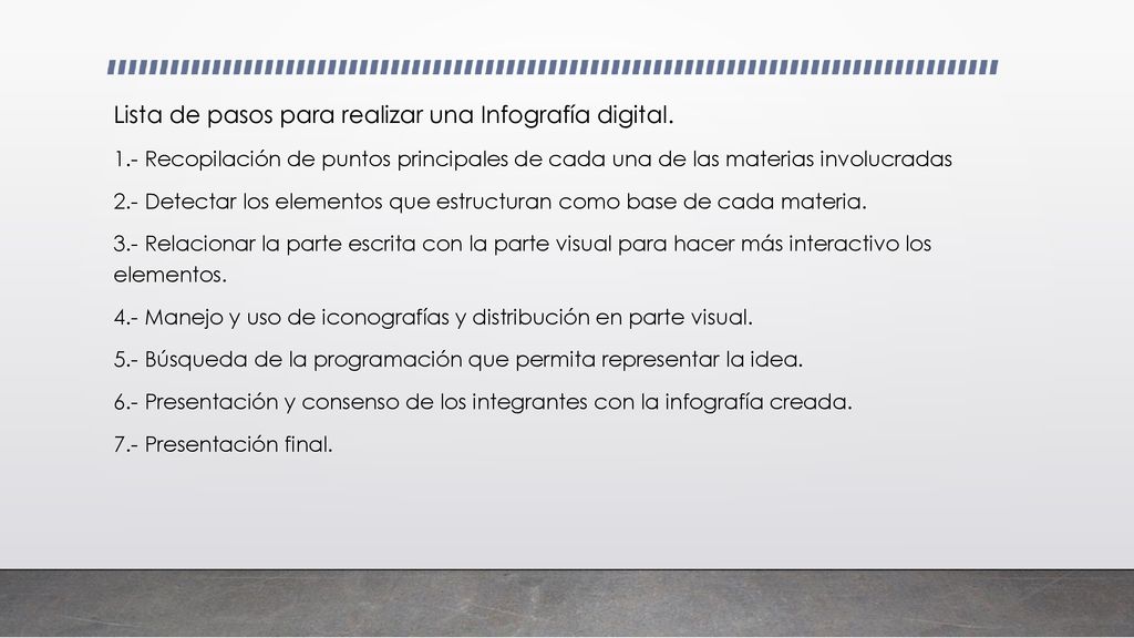 Lista de pasos para realizar una Infografía digital.