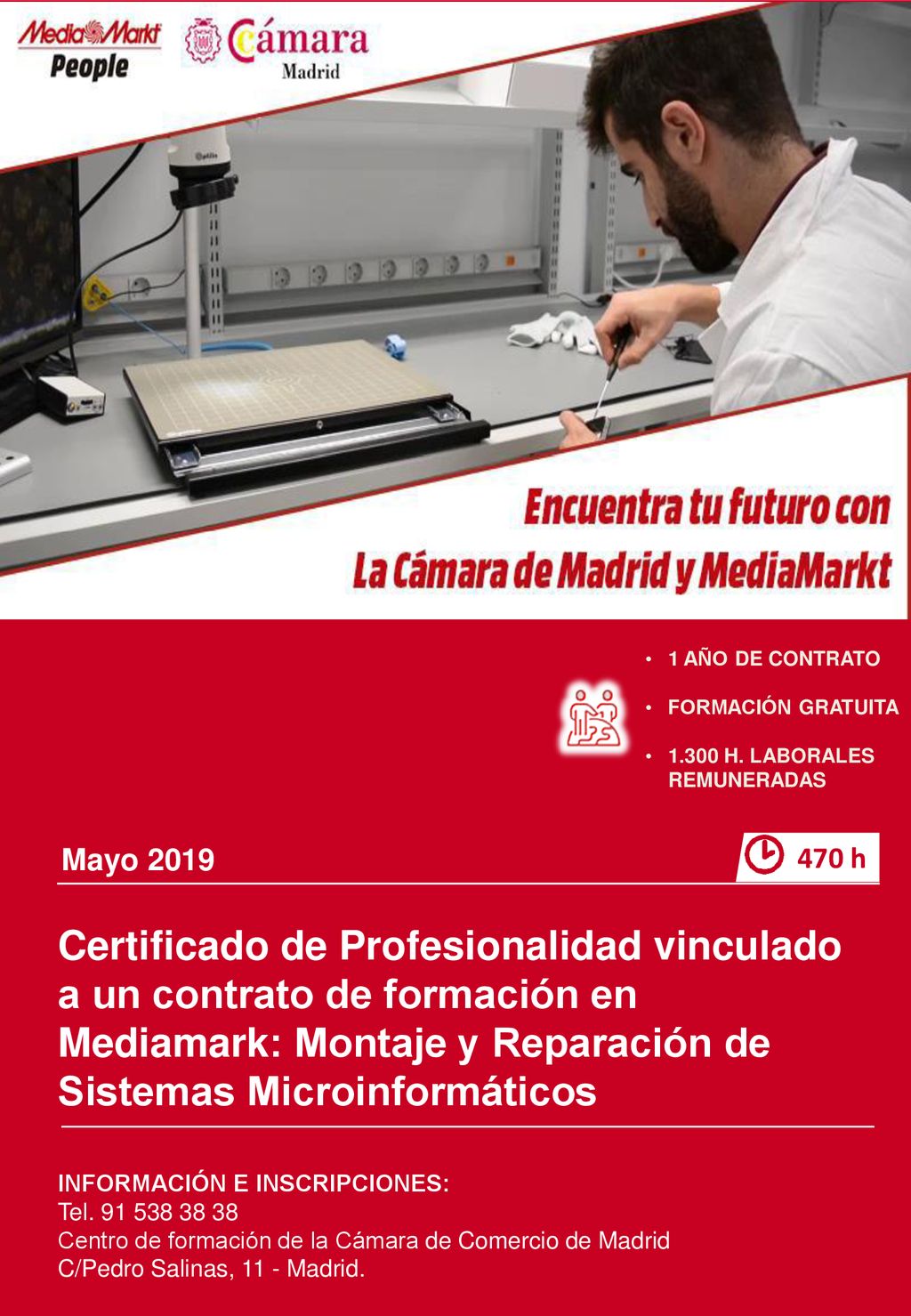 1 AÑO DE CONTRATO FORMACIÓN GRATUITA H. LABORALES REMUNERADAS. Mayo h.