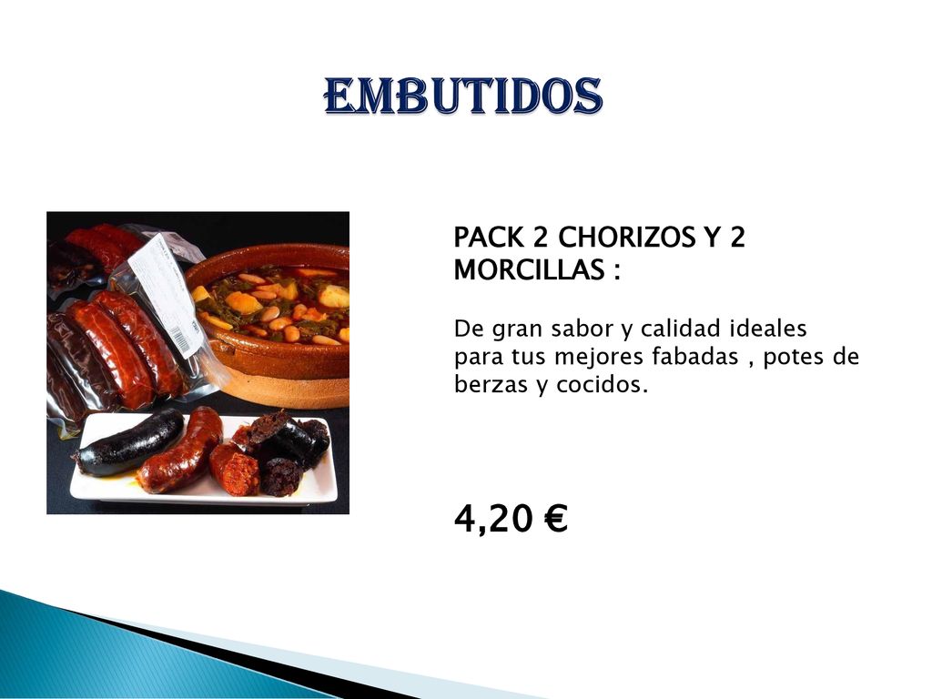 EMBUTIDOS 4,20 € PACK 2 CHORIZOS Y 2 MORCILLAS :