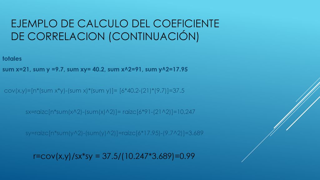 Ejemplo de calculo del coeficiente de correlacion (continuación)