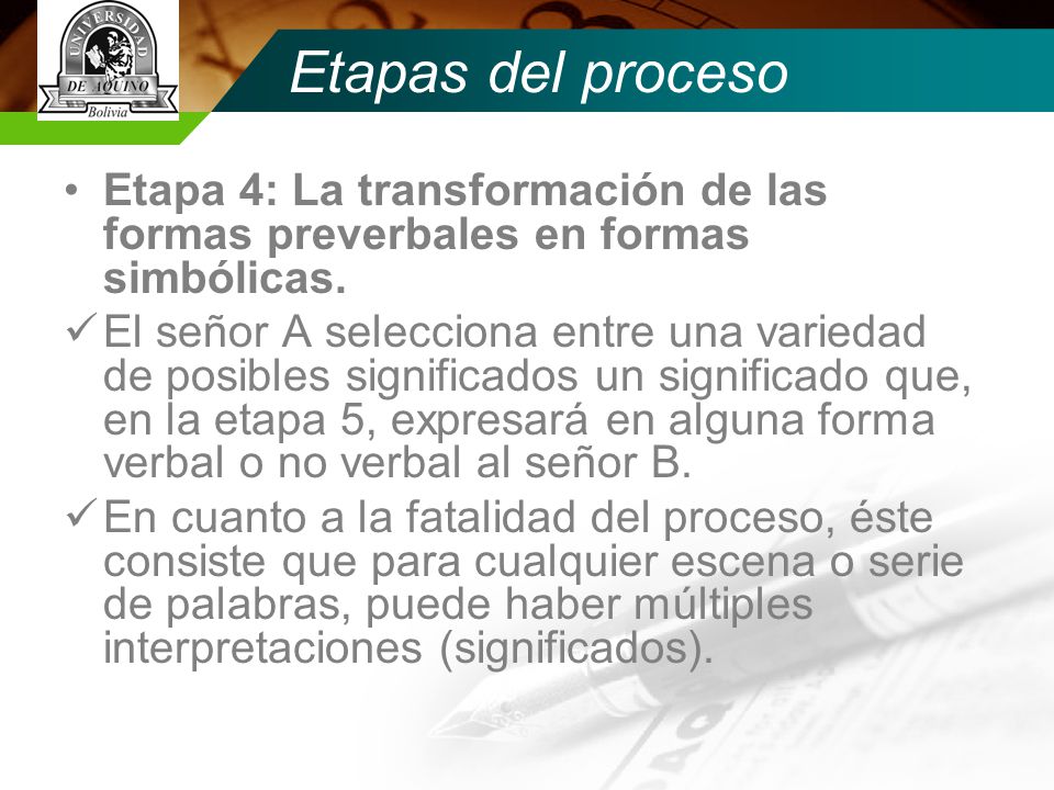 Etapas del proceso Etapa 4: La transformación de las formas preverbales en formas simbólicas.