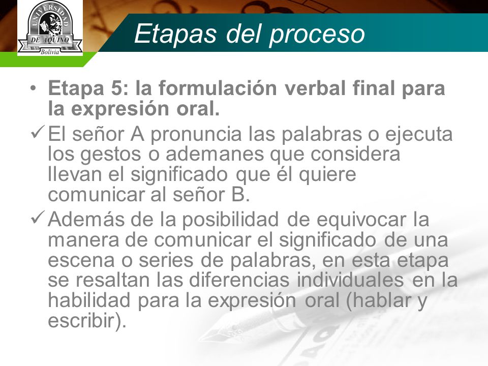 Etapas del proceso Etapa 5: la formulación verbal final para la expresión oral.