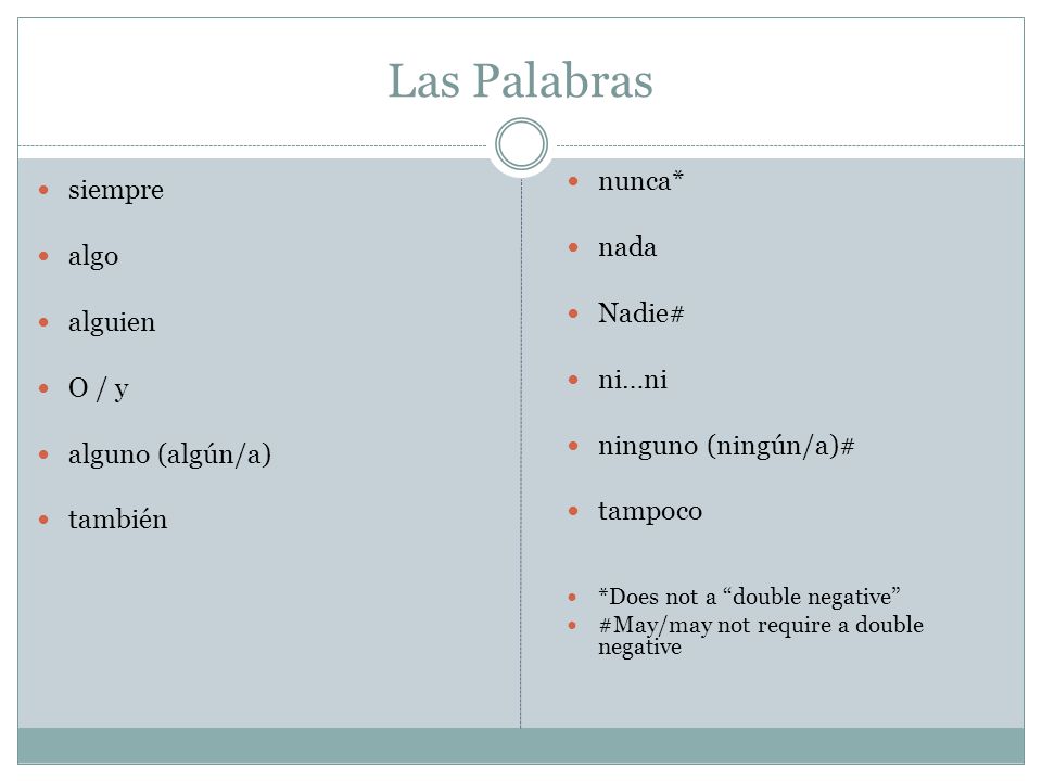 Las Palabras nunca* siempre nada algo Nadie# alguien ni…ni O / y