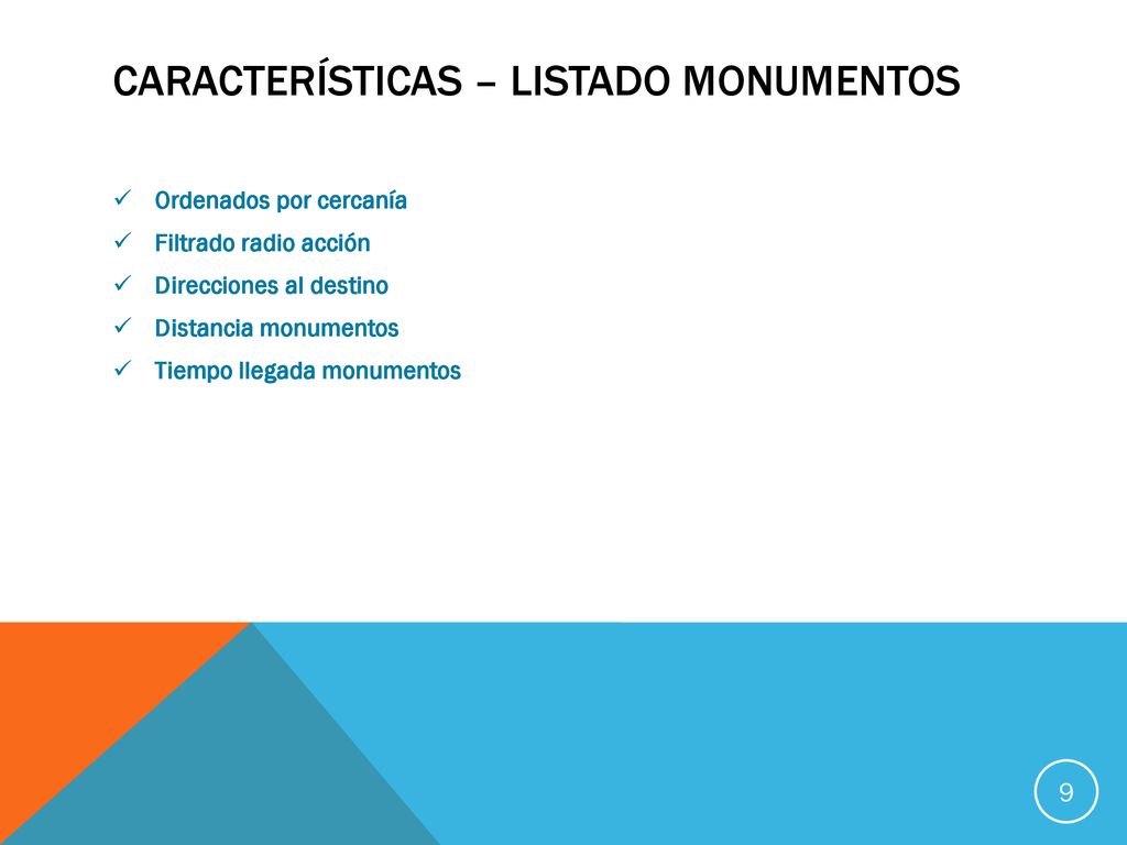 Características – listado monumentos