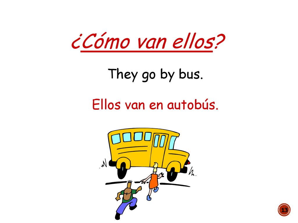 ¿Cómo van ellos They go by bus. Ellos van en autobús.