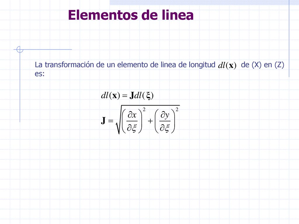 Elementos de linea La transformación de un elemento de linea de longitud de (X) en (Z) es:
