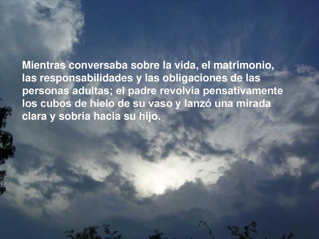 Mientras conversaba sobre la vida, el matrimonio, las responsabilidades y las obligaciones de las personas adultas; el padre revolvía pensativamente los cubos de hielo de su vaso y lanzó una mirada clara y sobria hacia su hijo.