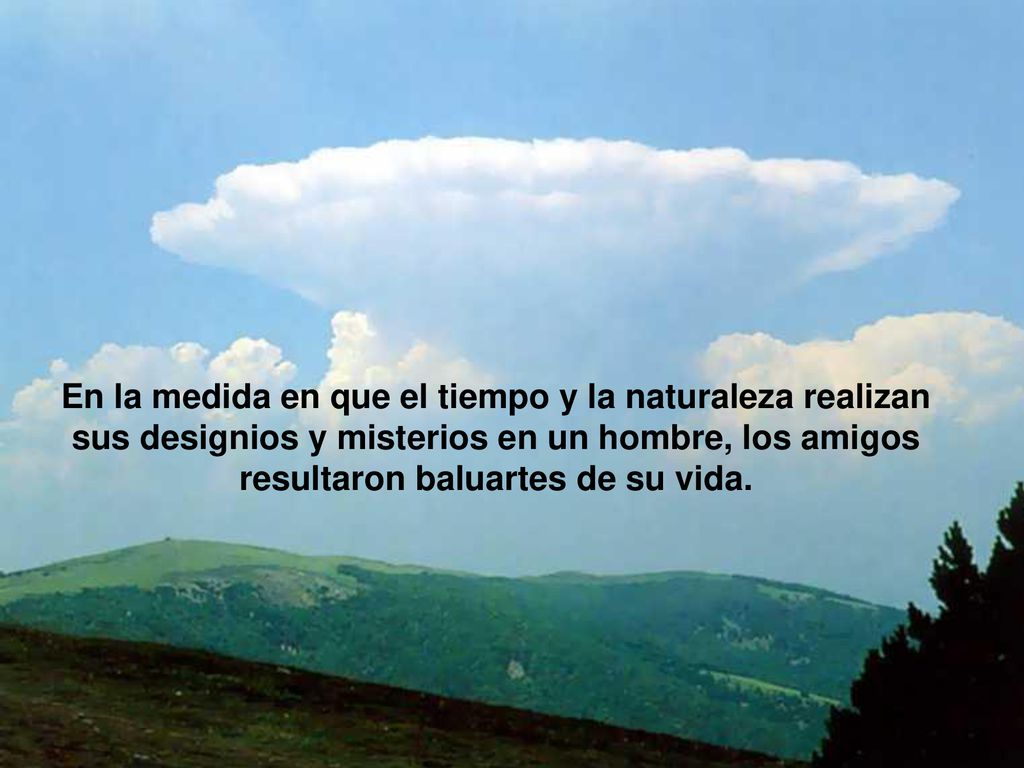 En la medida en que el tiempo y la naturaleza realizan sus designios y misterios en un hombre, los amigos resultaron baluartes de su vida.