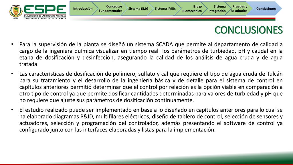 Conclusiones Pruebas y Resultados. Sistema Integración. Brazo Biomecánico. Sistema IMUs. Sistema EMG.