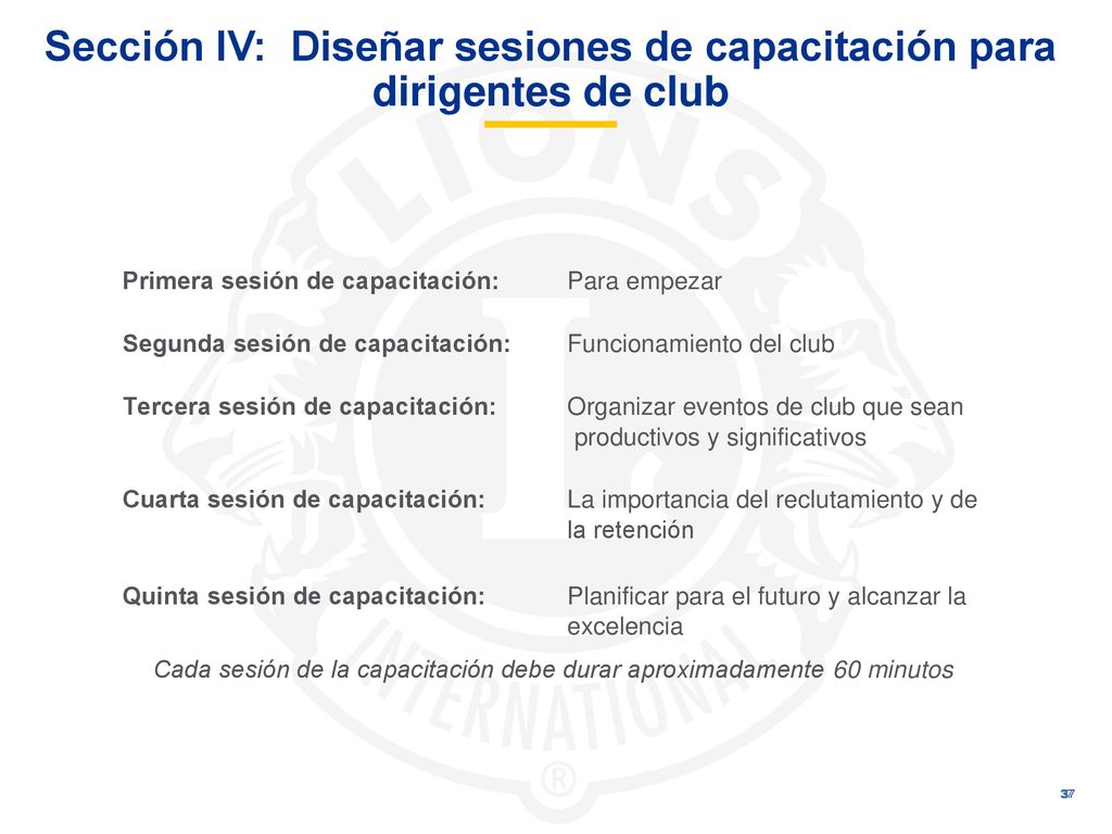 Sección IV: Diseñar sesiones de capacitación para dirigentes de club