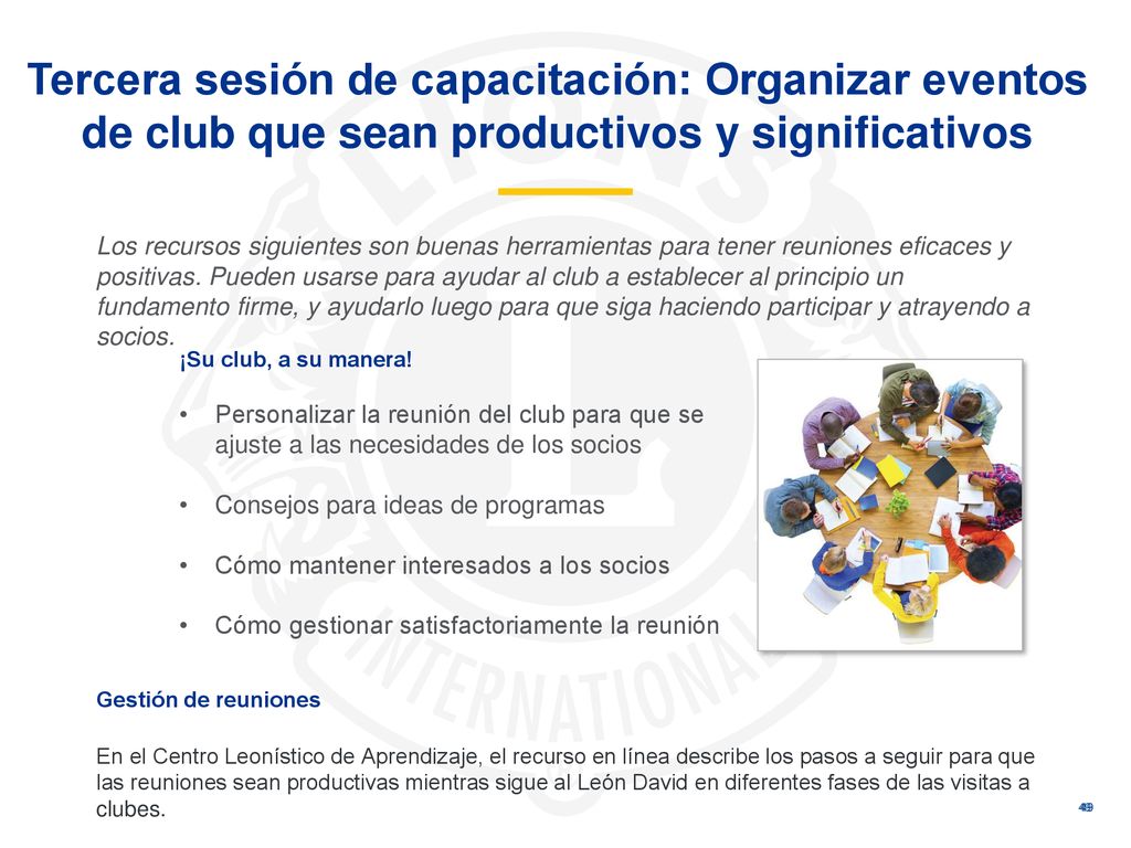 Tercera sesión de capacitación: Organizar eventos de club que sean productivos y significativos