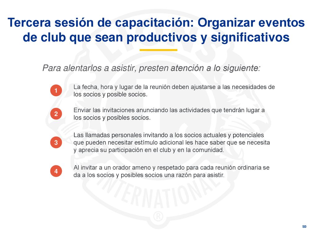 Tercera sesión de capacitación: Organizar eventos de club que sean productivos y significativos