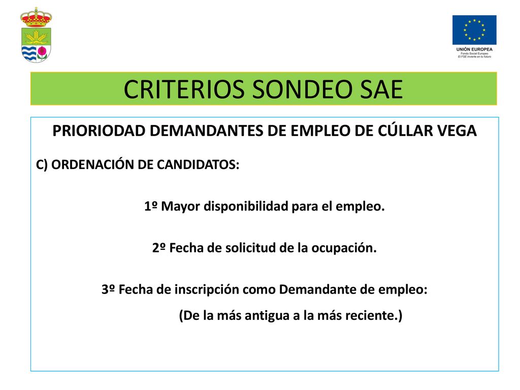 CRITERIOS SONDEO SAE PRIORIODAD DEMANDANTES DE EMPLEO DE CÚLLAR VEGA