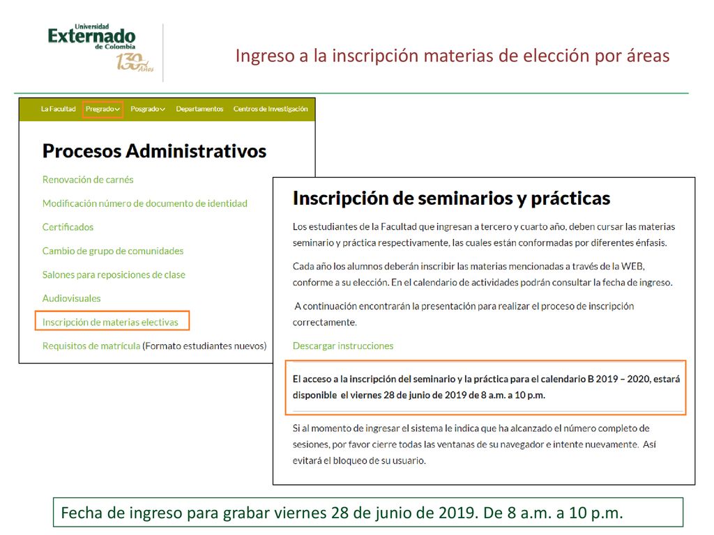 Ingreso a la inscripción materias de elección por áreas