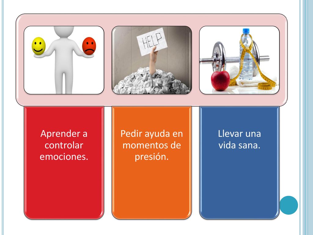 Aprender a controlar emociones. Pedir ayuda en momentos de presión.