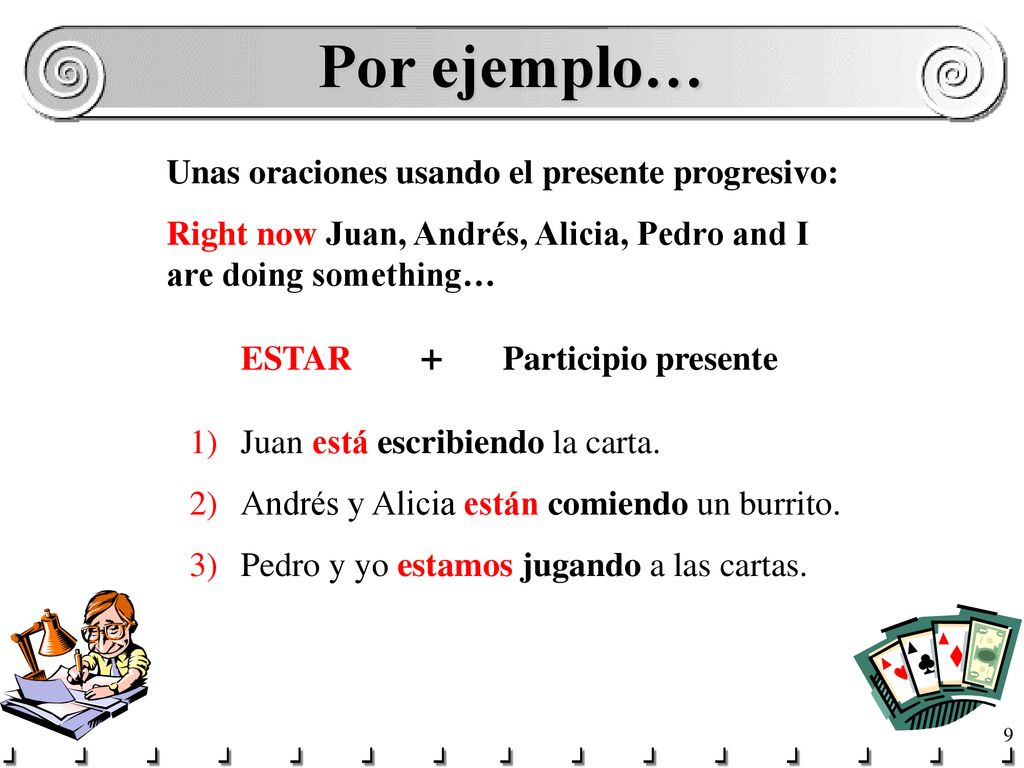 Por ejemplo… Unas oraciones usando el presente progresivo: