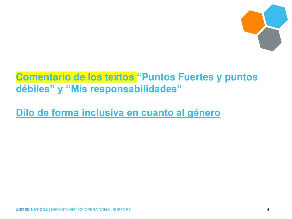 Comentario de los textos Puntos Fuertes y puntos débiles y Mis responsabilidades Dilo de forma inclusiva en cuanto al género