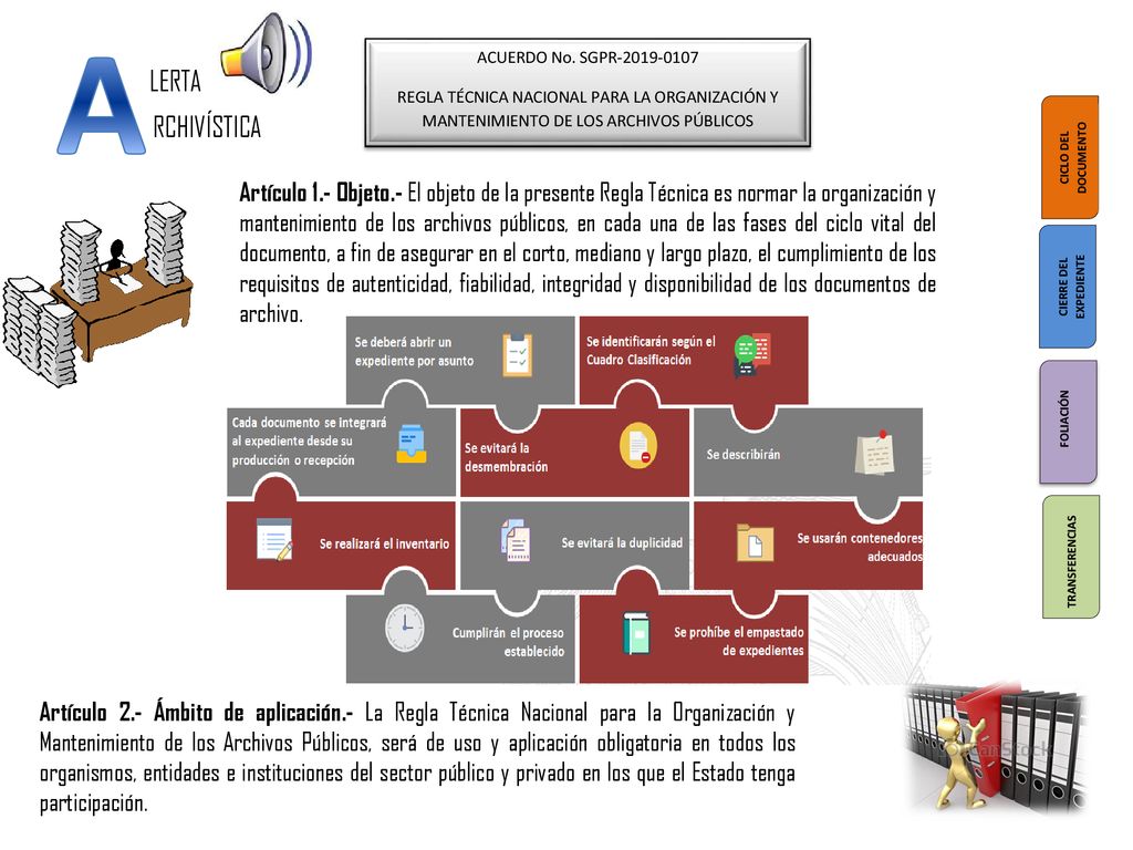 A ACUERDO No. SGPR REGLA TÉCNICA NACIONAL PARA LA ORGANIZACIÓN Y MANTENIMIENTO DE LOS ARCHIVOS PÚBLICOS.