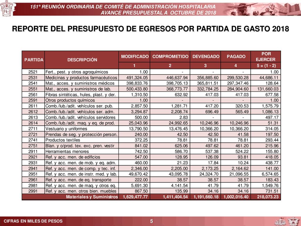 REPORTE DEL PRESUPUESTO DE EGRESOS POR PARTIDA DE GASTO 2018