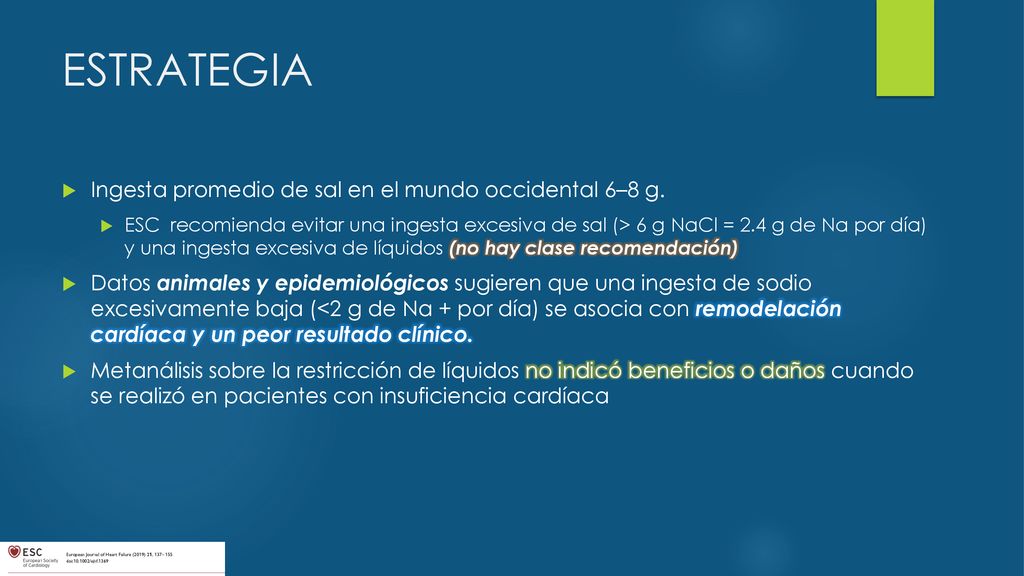 ESTRATEGIA Ingesta promedio de sal en el mundo occidental 6–8 g.