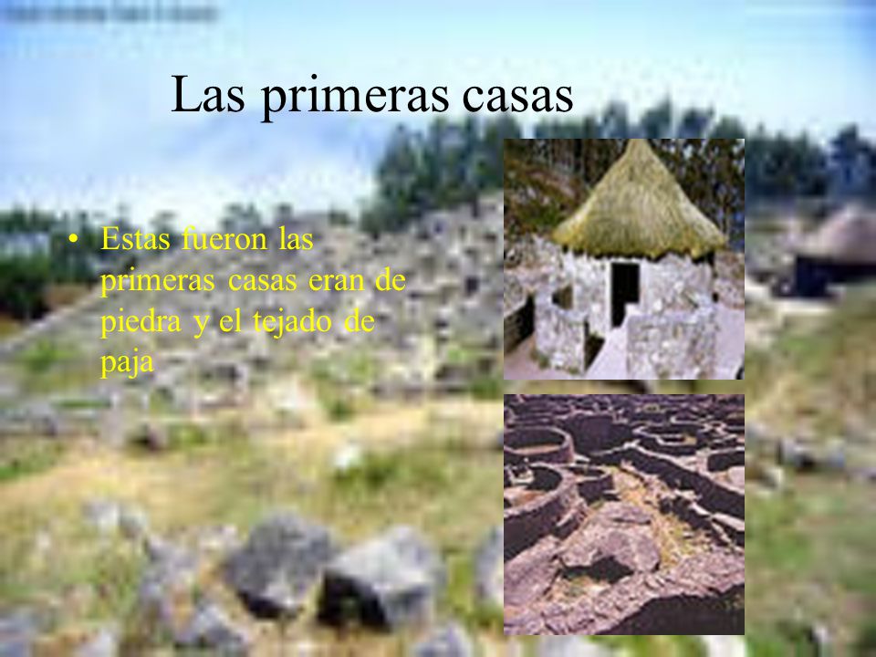Las primeras casas Estas fueron las primeras casas eran de piedra y el tejado de paja