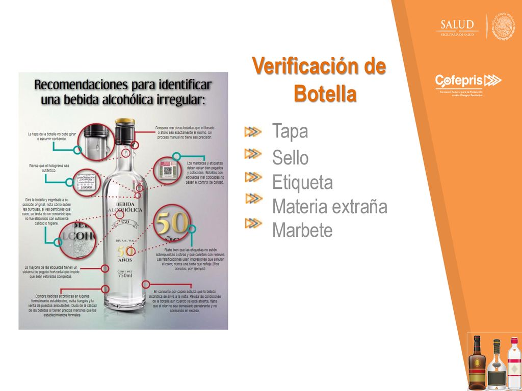 Verificación de Botella Tapa Sello Etiqueta Materia extraña Marbete