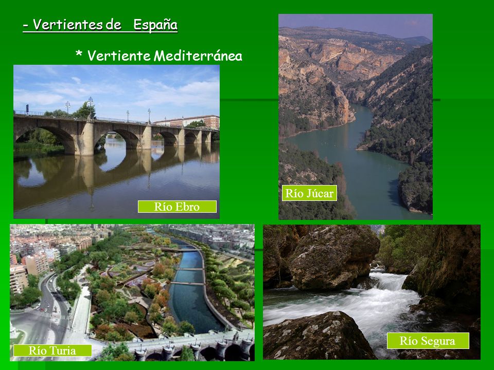 - Vertientes de España Río Júcar Río Ebro Río Segura Río Turia
