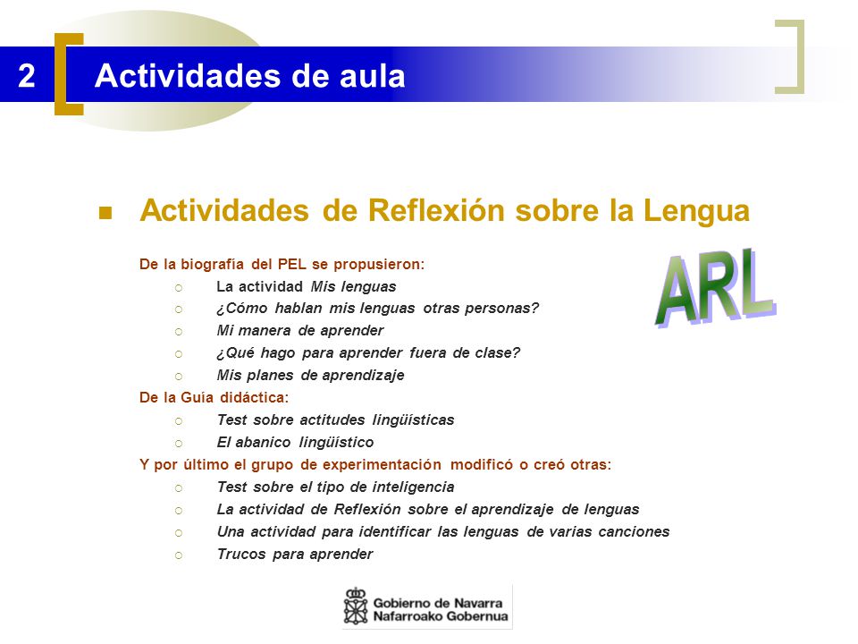 ARL 2 Actividades de aula Actividades de Reflexión sobre la Lengua