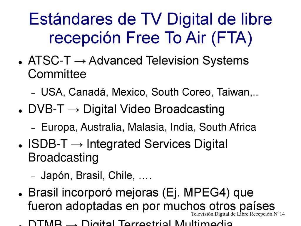 Estándares de TV Digital de libre recepción Free To Air (FTA)