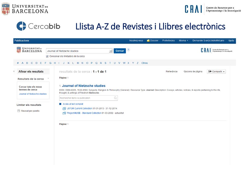 Llista A-Z de Revistes i Llibres electrònics