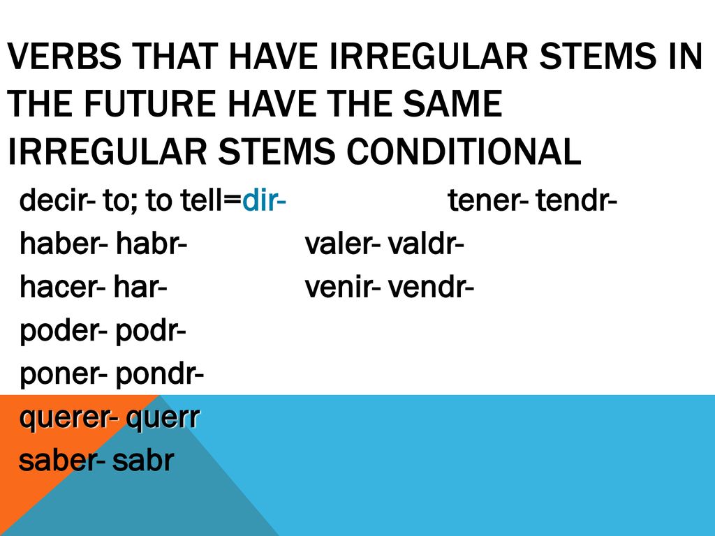 Verbs that have irregular stems in the future have the same irregular stems conditional