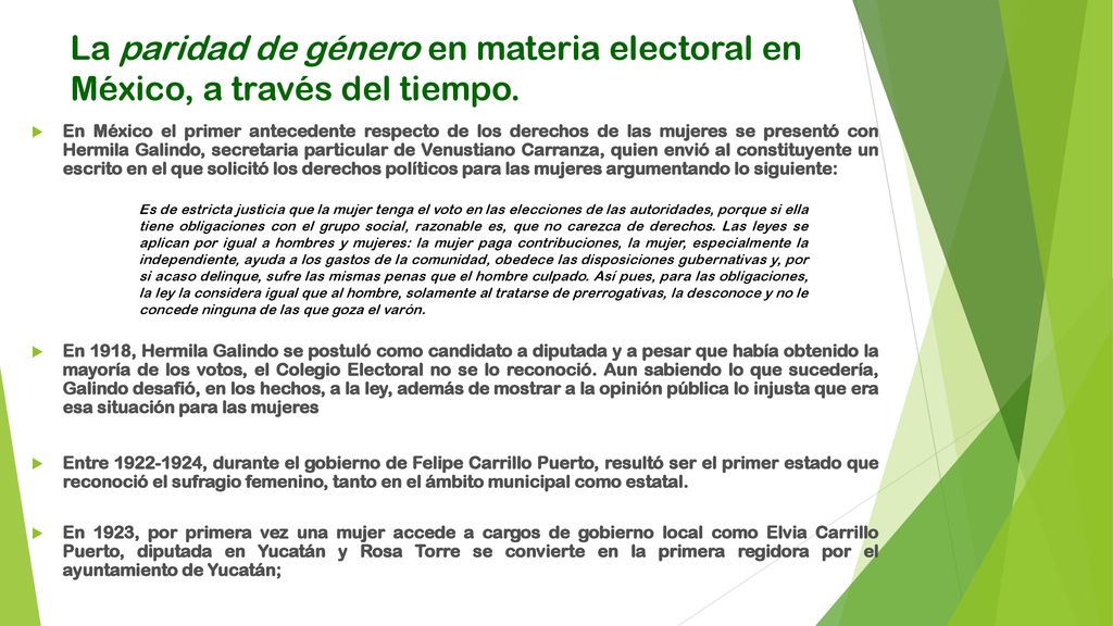 La paridad de género en materia electoral en México, a través del tiempo.