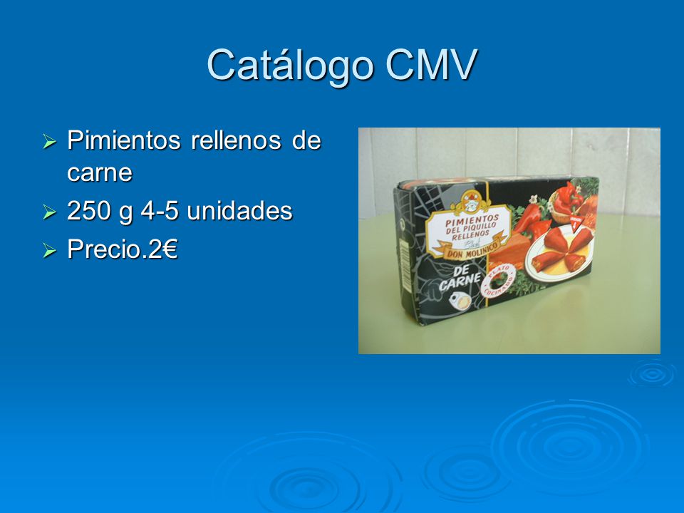 Catálogo CMV Pimientos rellenos de carne 250 g 4-5 unidades Precio.2€