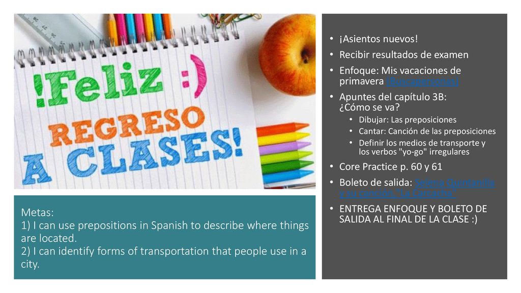 ¡Asientos nuevos! Recibir resultados de examen. Enfoque: Mis vacaciones de primavera (Buscapersonas)