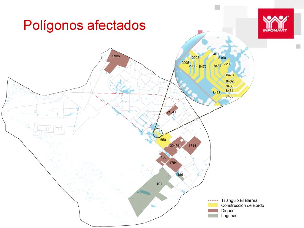 Polígonos afectados Triángulo El Barreal Construcción de Bordo Diques