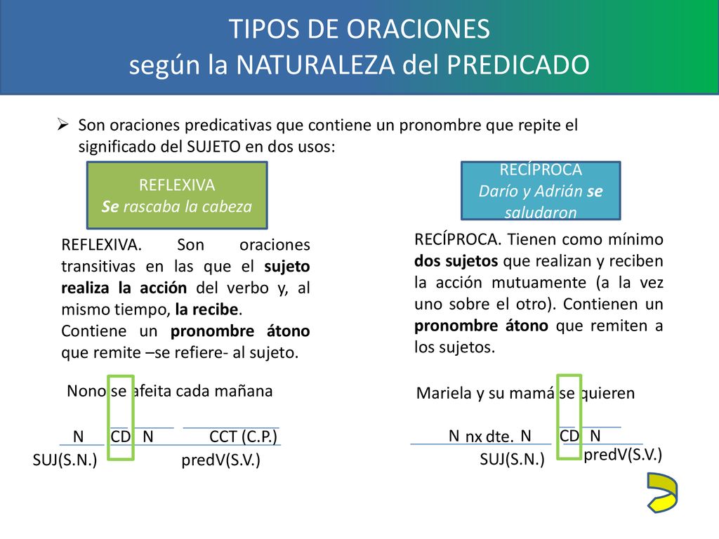 TIPOS DE ORACIONES según la NATURALEZA del PREDICADO