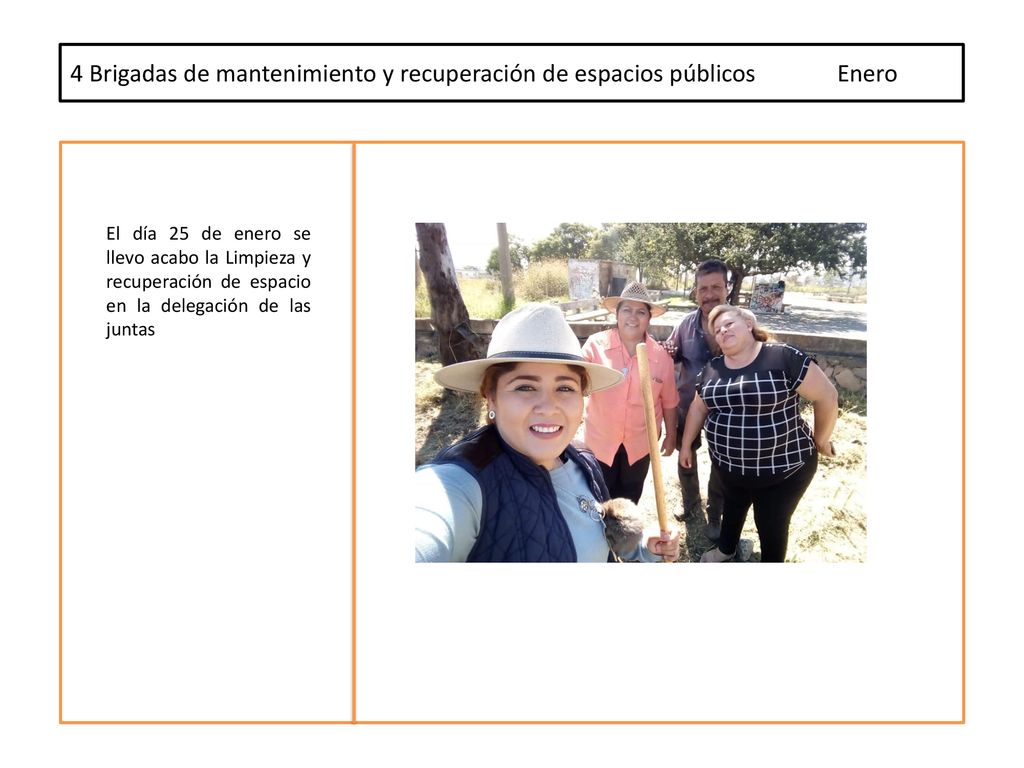 4 Brigadas de mantenimiento y recuperación de espacios públicos Enero