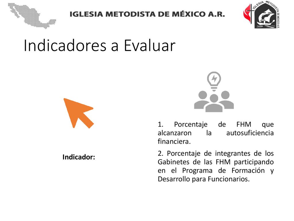 Indicadores a Evaluar Indicador: 1. Porcentaje de FHM que alcanzaron la autosuficiencia financiera.