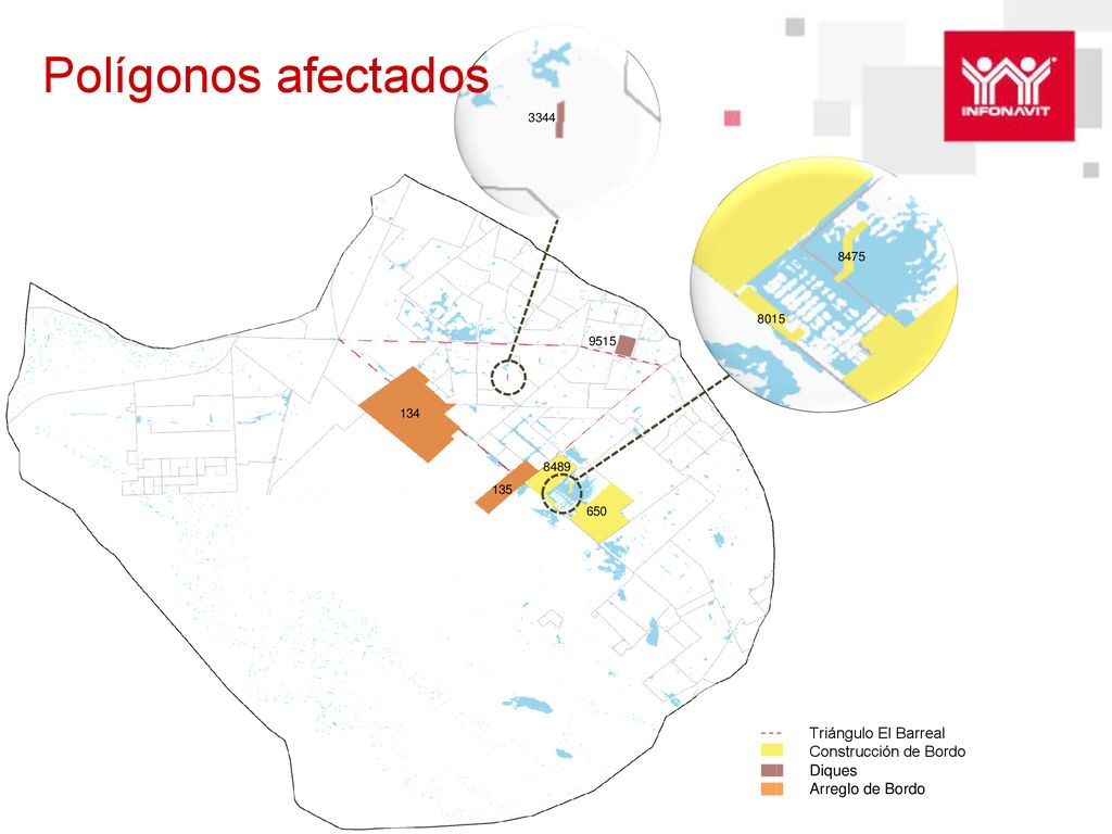 Polígonos afectados Triángulo El Barreal Construcción de Bordo Diques