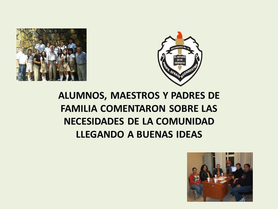 ALUMNOS, MAESTROS Y PADRES DE FAMILIA COMENTARON SOBRE LAS NECESIDADES DE LA COMUNIDAD LLEGANDO A BUENAS IDEAS
