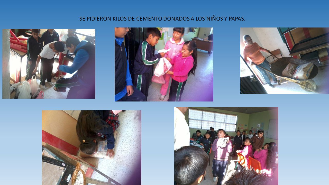 SE PIDIERON KILOS DE CEMENTO DONADOS A LOS NIÑOS Y PAPAS.