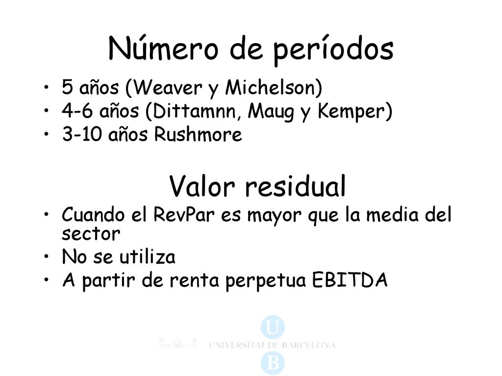 Número de períodos Valor residual 5 años (Weaver y Michelson)