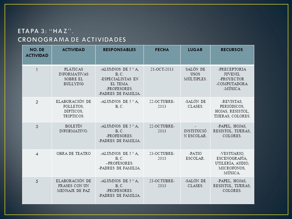 ETAPA 3: HAZ . CRONOGRAMA DE ACTIVIDADES