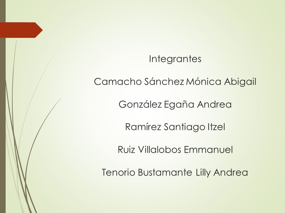 Integrantes Camacho Sánchez Mónica Abigail González Egaña Andrea Ramírez Santiago Itzel Ruiz Villalobos Emmanuel Tenorio Bustamante Lilly Andrea