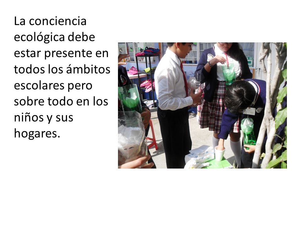 La conciencia ecológica debe estar presente en todos los ámbitos escolares pero sobre todo en los niños y sus hogares.