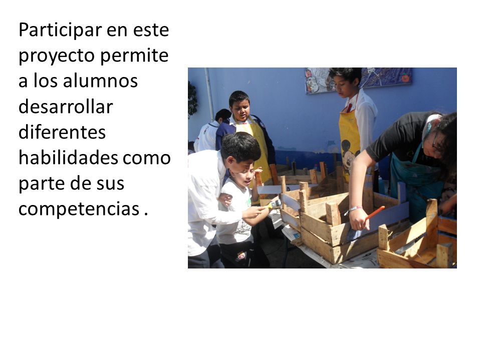 Participar en este proyecto permite a los alumnos desarrollar diferentes habilidades como parte de sus competencias .
