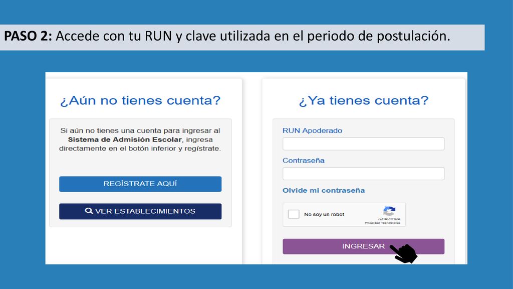 PASO 2: Accede con tu RUN y clave utilizada en el periodo de postulación.