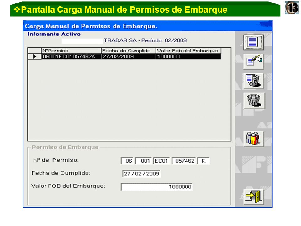 13 Pantalla Carga Manual de Permisos de Embarque