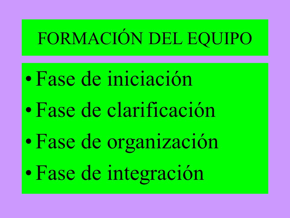 Fase de iniciación Fase de clarificación Fase de organización