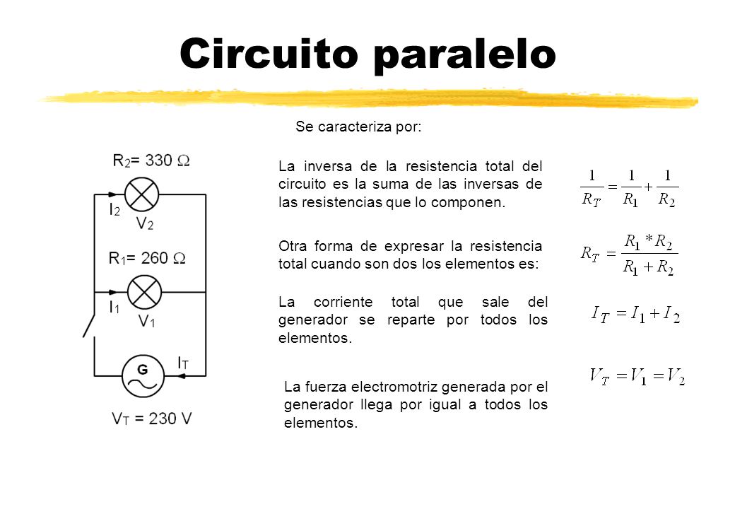 Circuito paralelo Se caracteriza por: